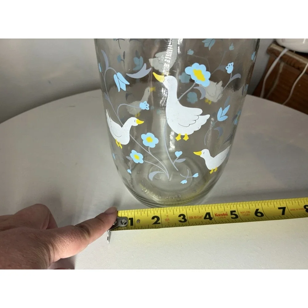 VTG Carlton Glass Jar Canister 2L Geese Blue Flowers Storage /Lid Cottagecore